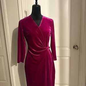 Anne Klein Fuchsia Velvet Wrap Dress
